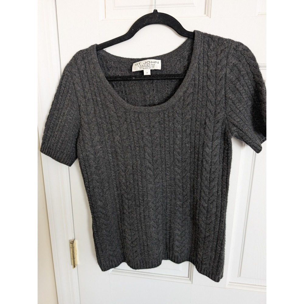 St. John Cashmere By Marie Gray Cable Knit Sweater Short Sleeve Size Small Women